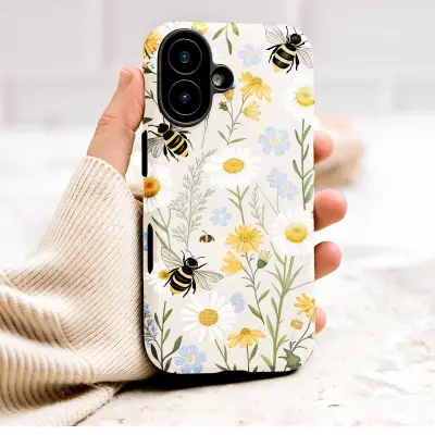 Cottagecore Bee and Wildflower Botanical Floral Print Phone Case Cover for iPhone 17 Pro Max 16 15 13 Samsung S26 S25 Pixel 10093 - Image 1