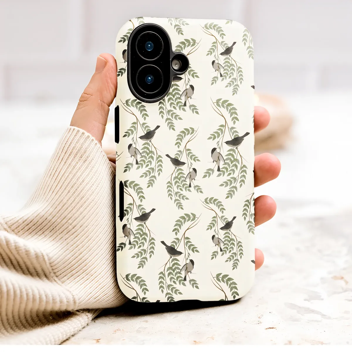Cottagecore Bird Pattern on Greenery Branches Phone Case Cover for iPhone 17 Pro Max 16 15 Plus 14 13 Mini Samsung S25 S24 Pixel 10 9 9241 - Image 1