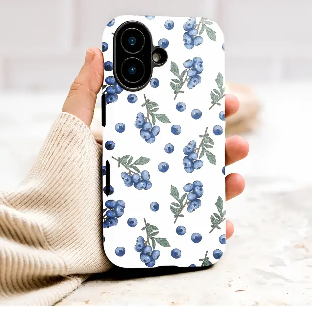 Cottagecore Blueberry Botanical Illustration Phone Case Cover for iPhone 17 Pro Max 16 15 Plus 14 13 Mini Samsung S26 S25 Pixel 10 9 9911