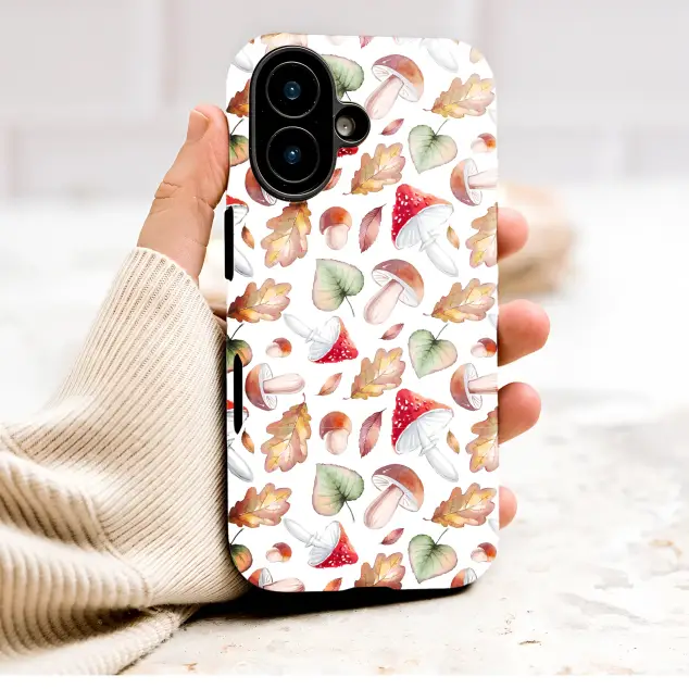 Cottagecore Mushroom Woodland Autumn Leaf Pattern Phone Case Cover for iPhone 17 Pro Max 16 15 13 Samsung S26 S25 Pixel 10019
