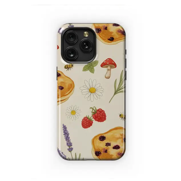 Cottagecore Pancake and Mushroom Botanical Illustration Phone Case Cover for iPhone 17 Pro Max 16 15 13 Samsung S25 S24 Pixel 8857