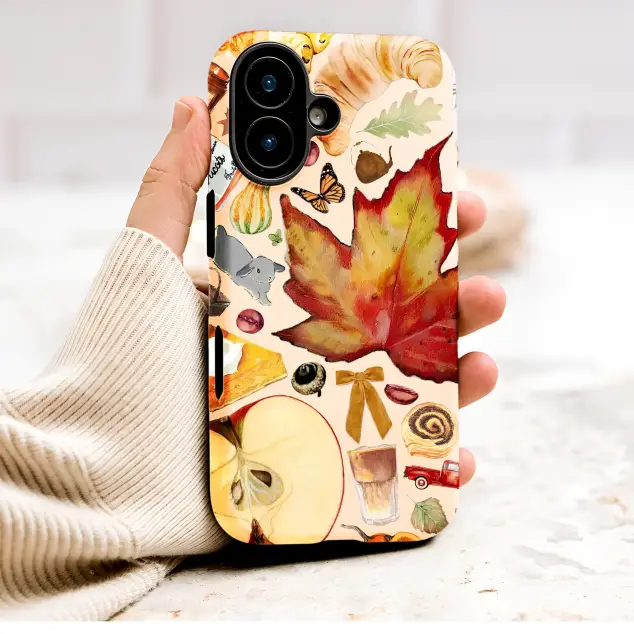 Cozy Autumn Picnic Watercolor Collage Illustration Phone Case Cover for iPhone 17 Pro Max 16 15 13 Samsung S25 S24 Pixel 9233