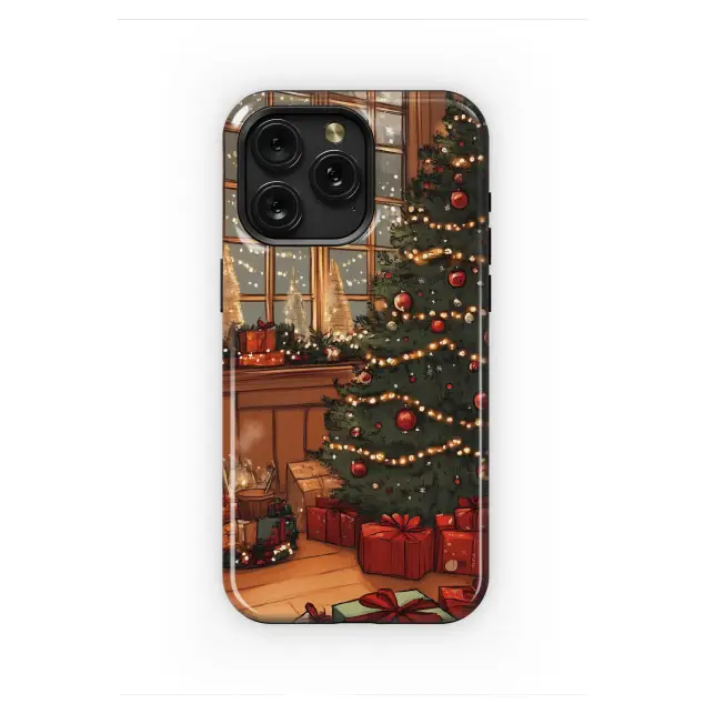 Cozy Christmas Room Illustrated Holiday Art Phone Case Cover for iPhone 17 Pro Max 16 15 Plus 14 13 Mini Samsung S25 S24 Pixel 10 9 8558
