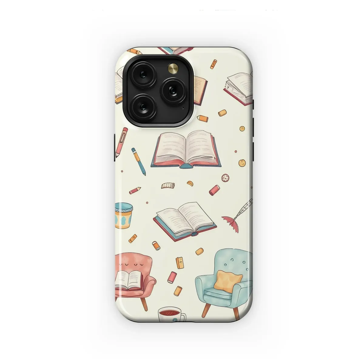 Cozy Reading Nook Illustrated Pattern Phone Case iPhone Samsung Cover Pixel 7474 - Image 1