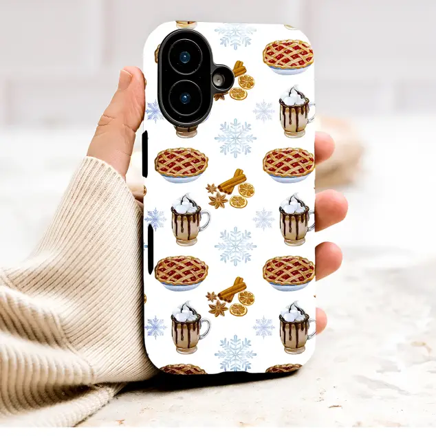 Cozy Winter Treats Hot Chocolate Pie Design Phone Case Cover for iPhone 17 Pro Max 16 15 Plus 14 13 Mini Samsung S25 S24 Pixel 10 9 9303