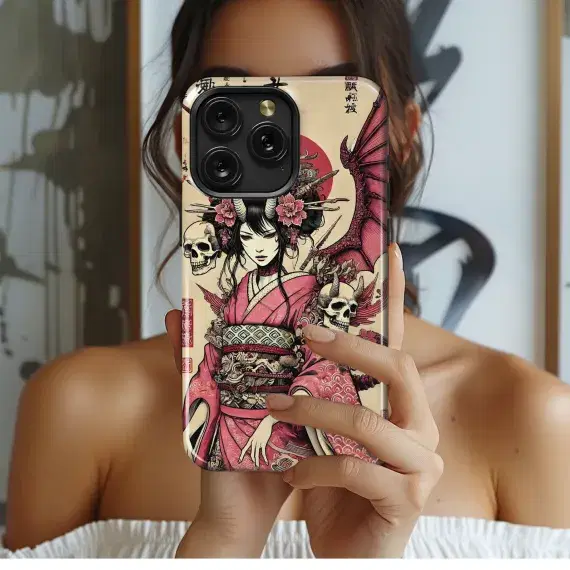 Crimson Geisha Skull Art
 Phone Case iPhone Samsung Cover Pixel 4079 - Image 1