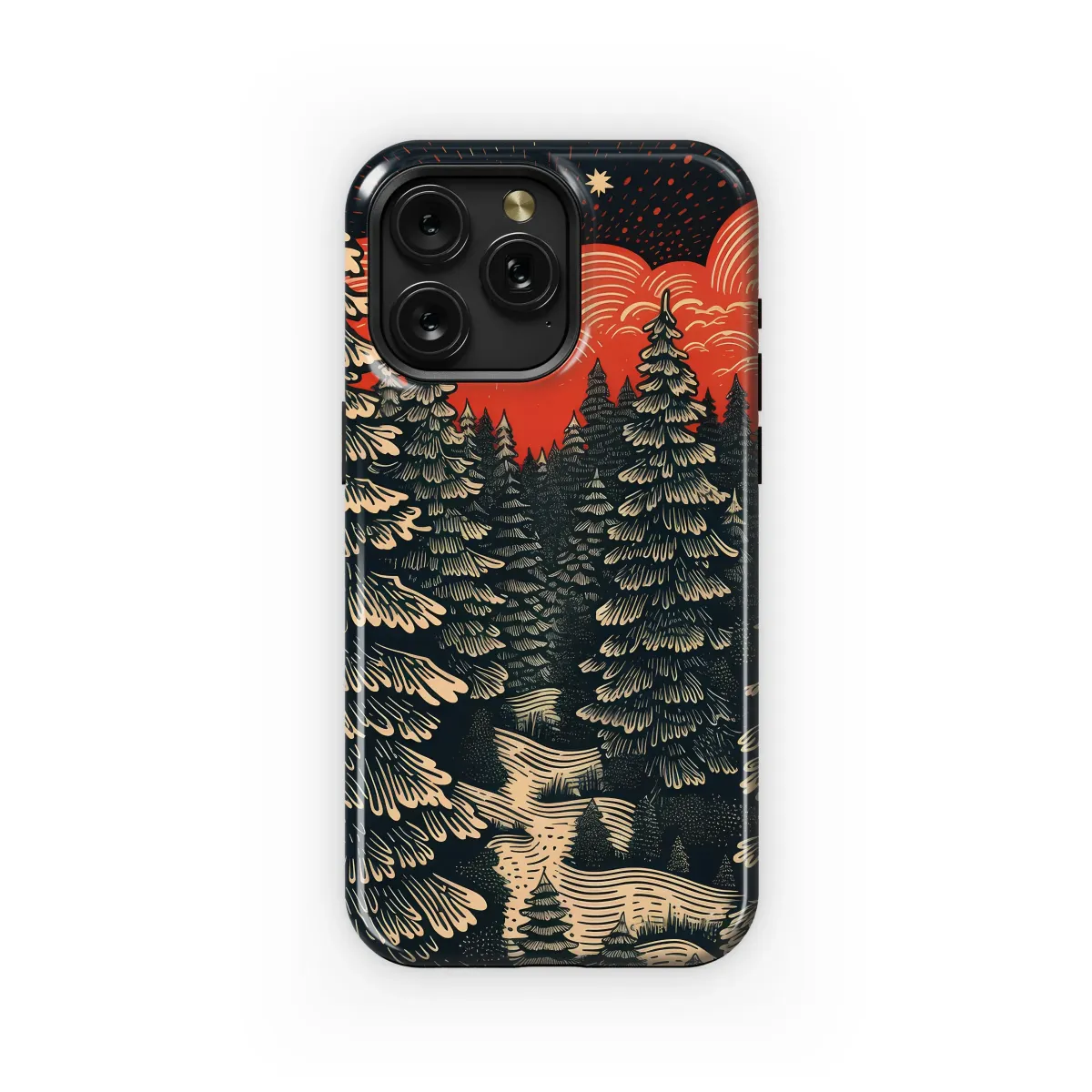 Crimson Midnight Forest Linocut Art Phone Case iPhone Samsung Cover Pixel 7855 - Image 1