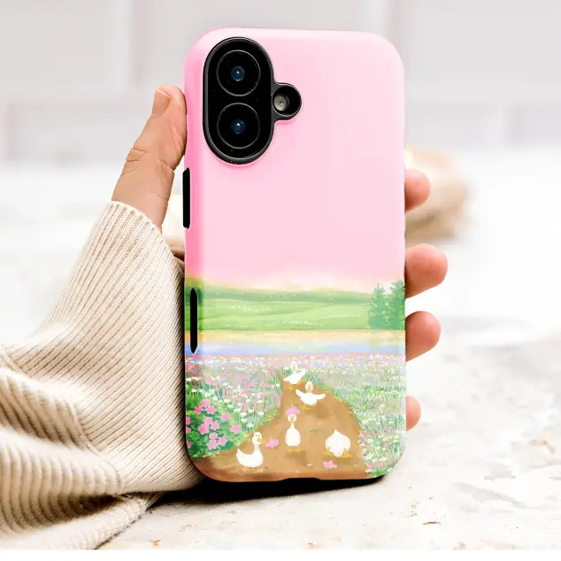 Cute Duck Family in Flower Meadow Whimsical Art Phone Case Cover for iPhone 17 Pro Max 16 15 Plus 14 13 Mini Samsung S26 S25 Pixel 10 9 9603