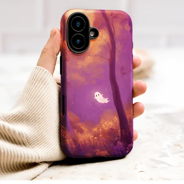Cute Ghost in Autumn Forest Art Phone Case Cover for iPhone 17 Pro Max 16 15 Plus 14 13 Mini SE Samsung S26 S25 S24 Google Pixel 10 9 9578