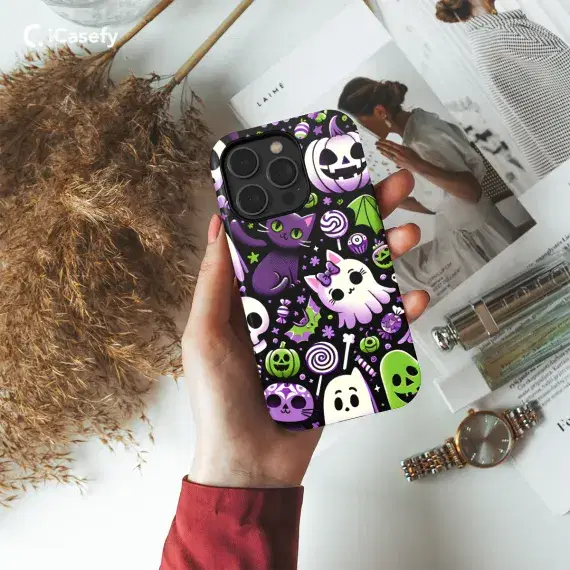 Cute Halloween Ghost Pumpkin Cats Candy Phone Case iPhone Samsung Cover Pixel 1687 - Image 1