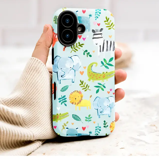 Cute Safari Animals Illustration Whimsical Jungle Pattern Phone Case Cover for iPhone 17 Pro Max 16 15 13 Samsung S26 S25 Pixel 9966