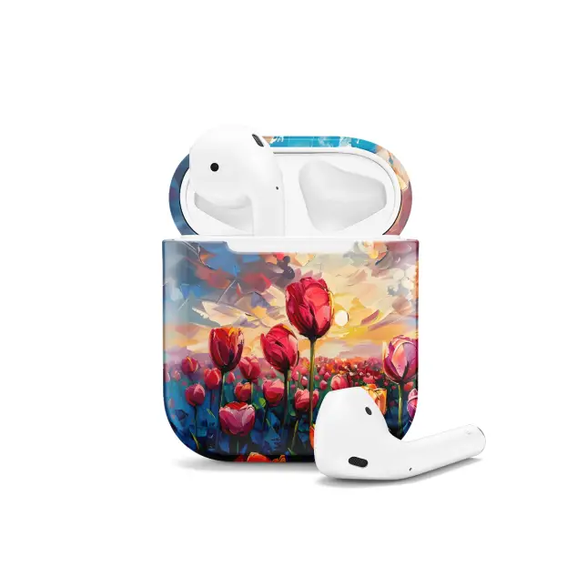 Cute Tulip Landscape Flower Sky Drawing AirPods Case AirPods Pro AirPods Pro 2 AirPods 3 AirPods 2 Glossy 1709
