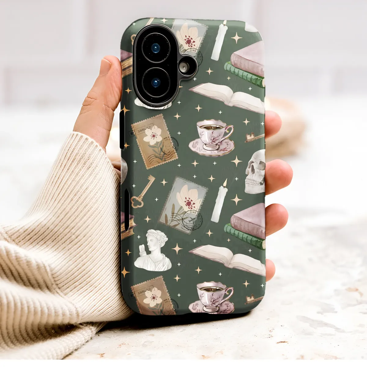 Dark Academia Skull Books Vintage Gothic Aesthetic Phone Case Cover for iPhone 17 Pro Max 16 15 13 Samsung S26 S25 Pixel 9660 - Image 1