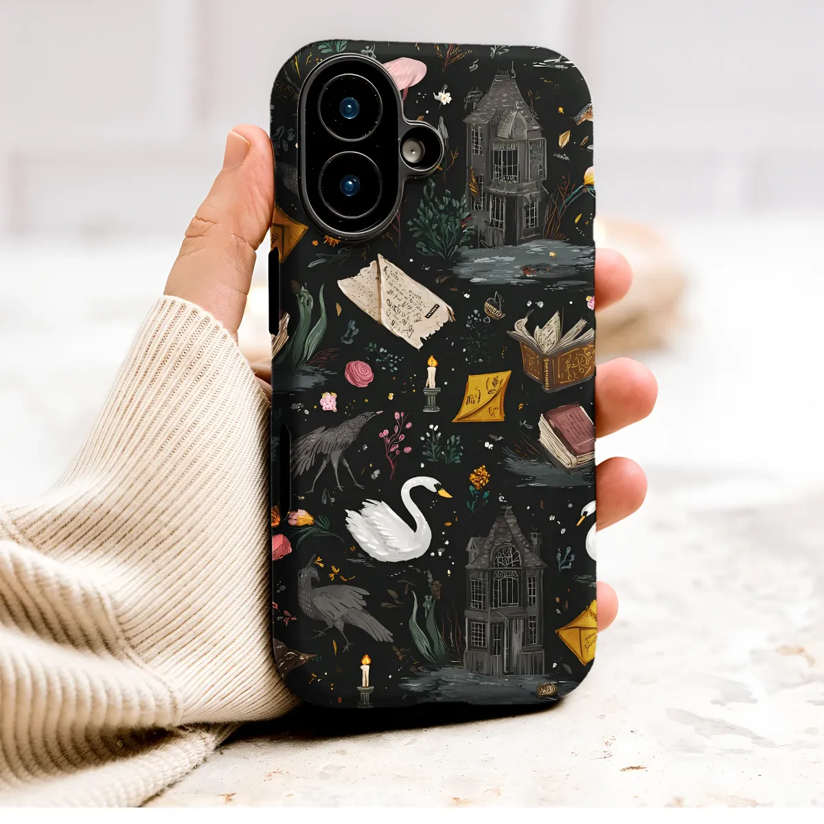 Dark Academia Swan Raven Moody Gothic Cottagecore Art Phone Case Cover for iPhone 17 Pro Max 16 15 13 Samsung S25 S24 Pixel 9365 - Image 1