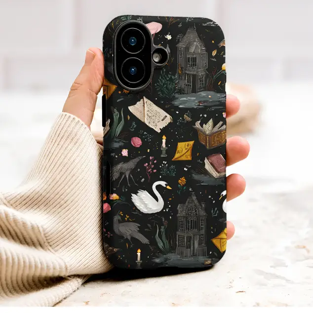 Dark Academia Swan Raven Moody Gothic Cottagecore Art Phone Case Cover for iPhone 17 Pro Max 16 15 13 Samsung S25 S24 Pixel 9365