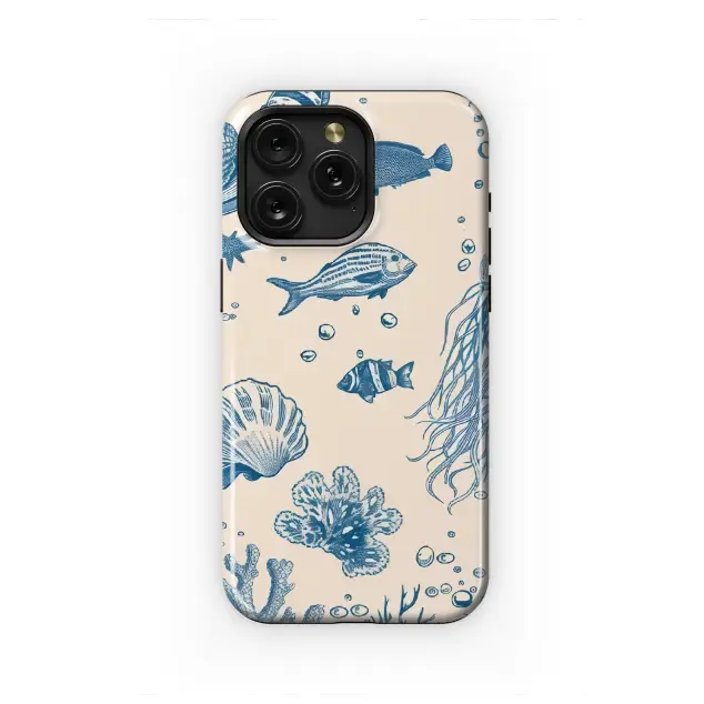 Deep Blue Ocean Life Etchings Phone Case iPhone Samsung Cover Pixel 6675