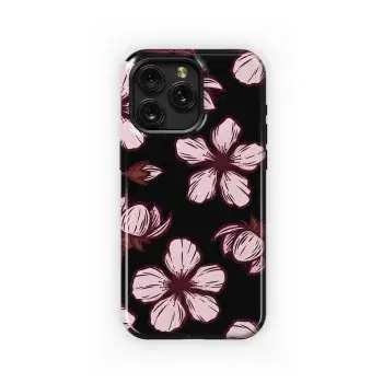 Delicate Pink Flowers Black Design Phone Case iPhone Samsung Cover Pixel 5279 - Image 1