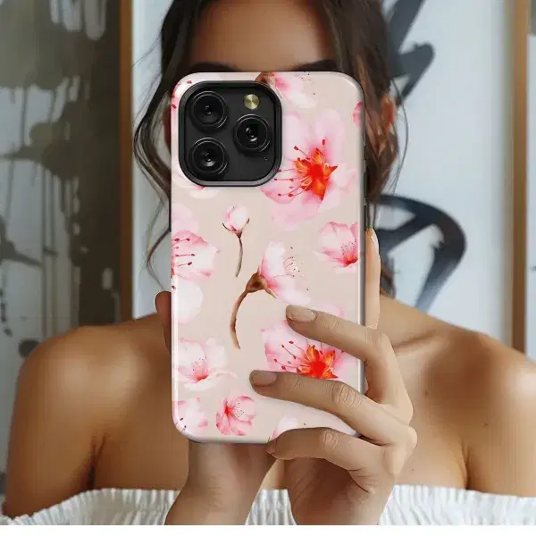 Delicate Pink Flowers Black Design Phone Case iPhone Samsung Cover Pixel 5279 - Image 1