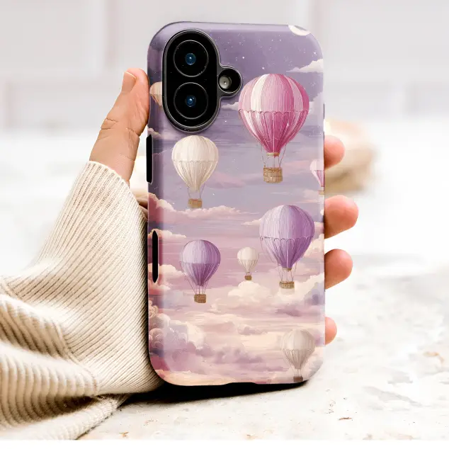 Dreamy Hot Air Balloon Sky Illustration Phone Case Cover for iPhone 17 Pro Max 16 15 Plus 14 13 Mini Samsung S26 S25 Google Pixel 10 9 9572