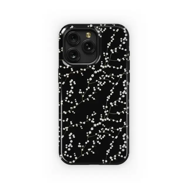 Elegant Cherry Blossom Pattern Black Phone Case iPhone Samsung Cover Pixel 5370