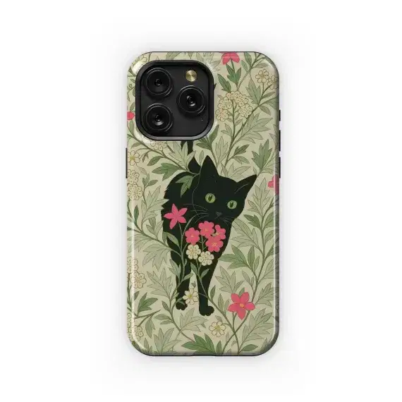 Elegant Floral Black Cat Print Phone Case iPhone Samsung Cover Pixel 5446 - Image 1