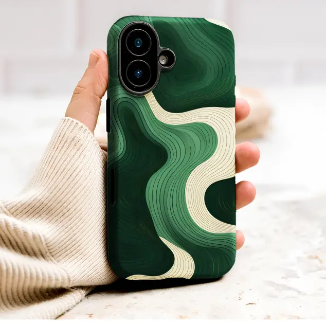 Emerald Green Abstract Waves with Gold Lines Phone Case Cover for iPhone 17 Pro Max 16 15 Plus 14 13 Mini Samsung S26 S25 Pixel 10 9 9616