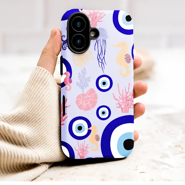 Evil Eye Oceanic Sea Life Pattern Phone Case Cover for iPhone 17 Pro Max 16 15 Plus 14 13 Mini SE Samsung S26 S25 Google Pixel 10 9 10073