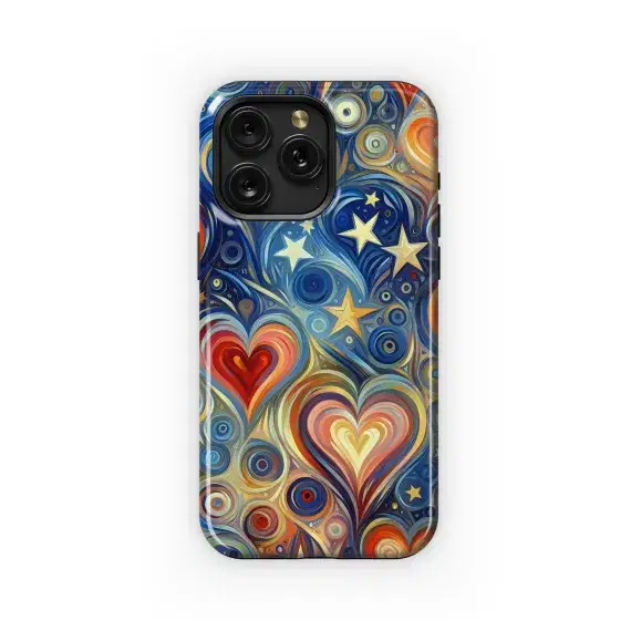 Expressionist Hearts and Stars Phone Case iPhone Samsung Cover Pixel 3452 - Image 1