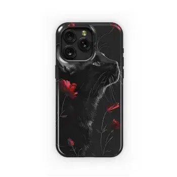 Fantasy Red Floral Black Cat Phone Case iPhone Samsung Cover Pixel 1741 - Image 1