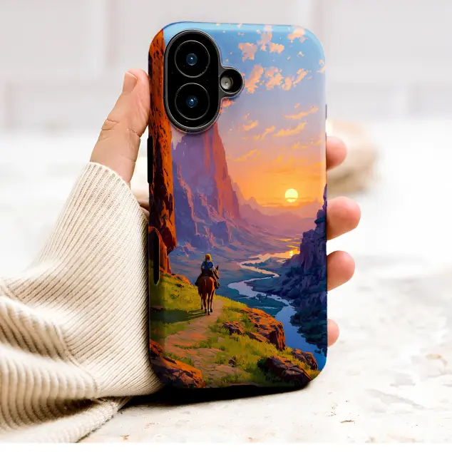 Fantasy Valley Sunset Rider Graphic Phone Case Cover for iPhone 17 Pro Max 16 15 Plus 14 13 Mini SE Samsung S26 S25 Google Pixel 10 9 9650