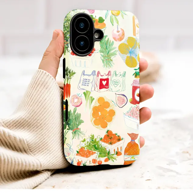 Farmers Market Grocery Haul Illustrated Art Phone Case Cover for iPhone 17 Pro Max 16 15 Plus 14 13 Mini Samsung S26 S25 Pixel 10 9 9778