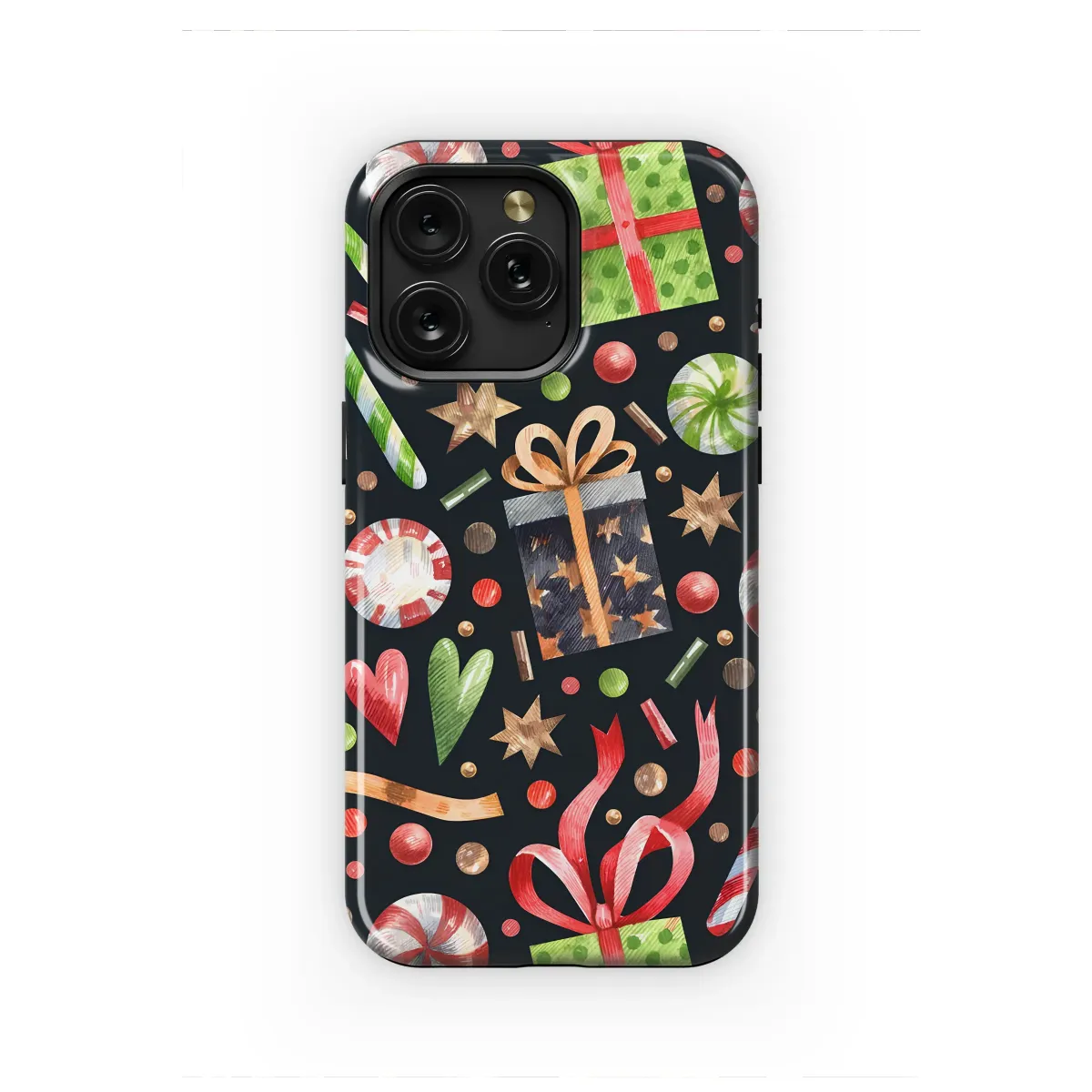 Festive Christmas Candy and Gifts Watercolor Pattern Phone Case Cover for iPhone 17 Pro Max 16 15 13 Samsung S25 S24 Pixel 8611 - Image 1