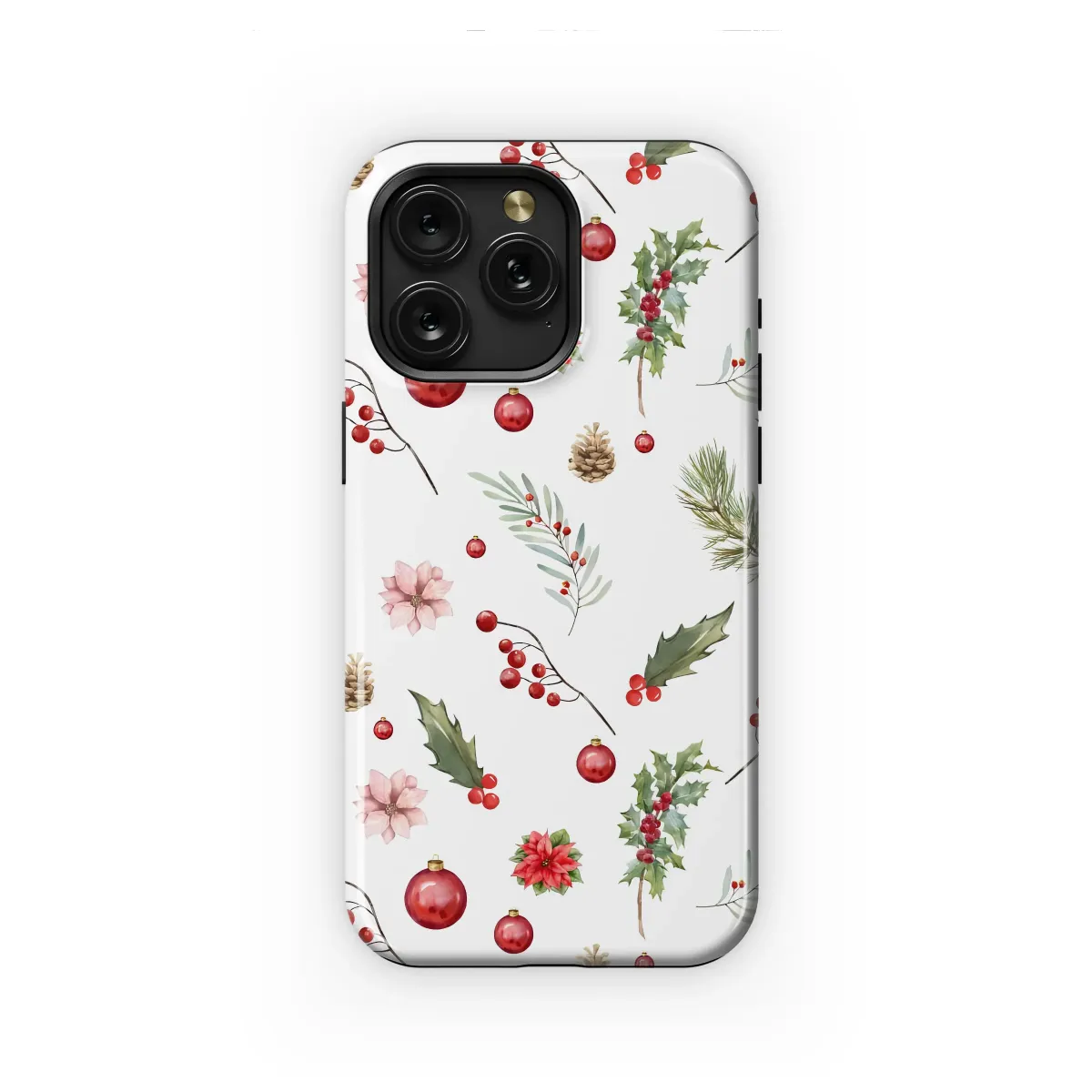 Festive Christmas Holly Berry Watercolor Pattern Phone Case Cover for iPhone 17 Pro Max 16 15 13 Samsung S25 S24 Pixel 8798 - Image 1