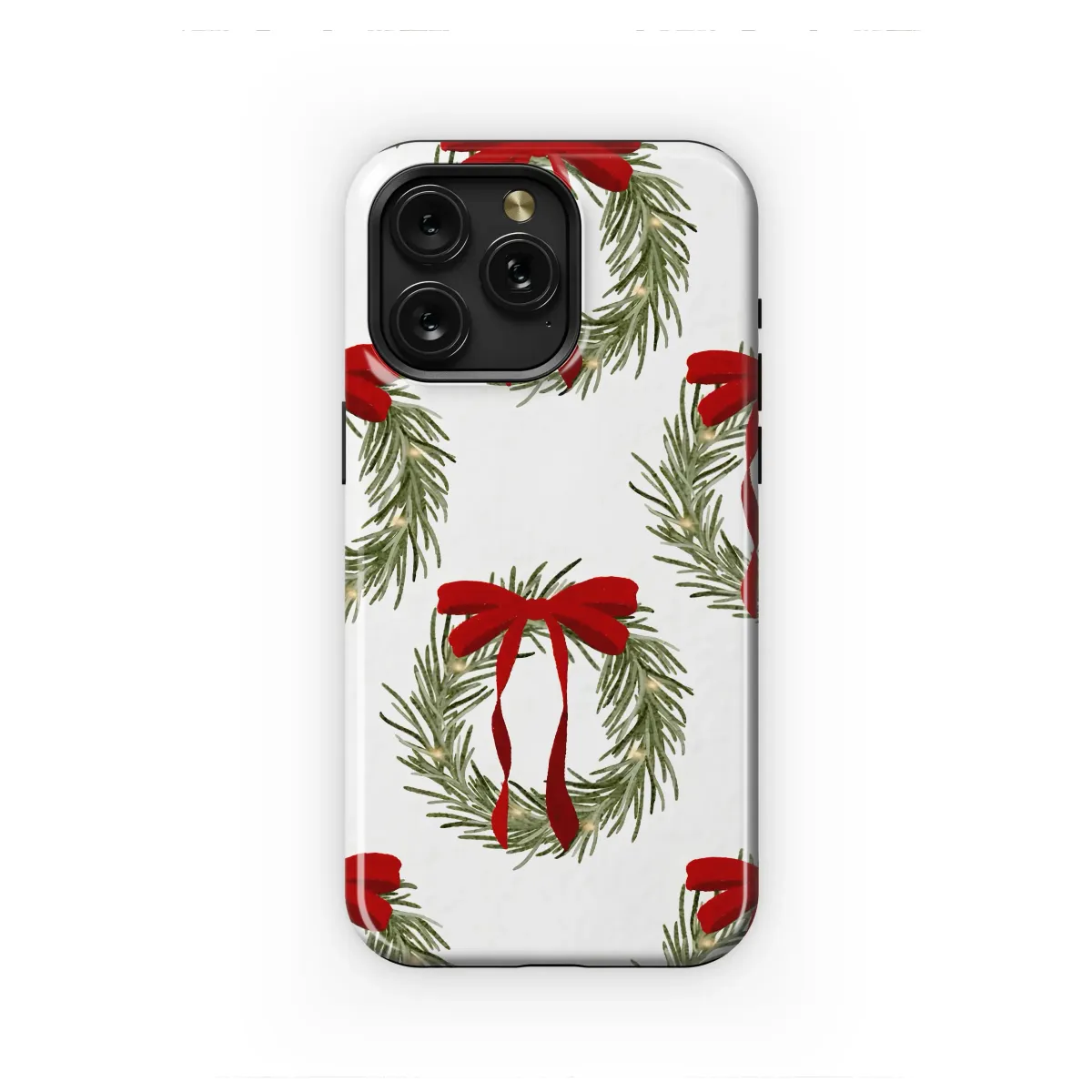 Festive Christmas Wreath Red Bow Holiday Print Phone Case Cover for iPhone 17 Pro Max 16 15 Plus 14 13 Mini Samsung S25 S24 Pixel 10 9 8608 - Image 1