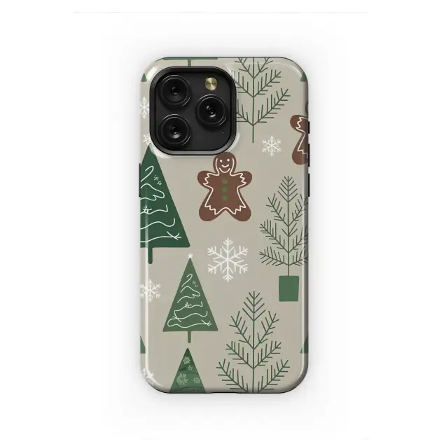 Festive Gingerbread and Pine Tree Holiday Pattern Phone Case Cover for iPhone 17 Pro Max 16 15 13 Samsung S25 S24 Pixel 8569