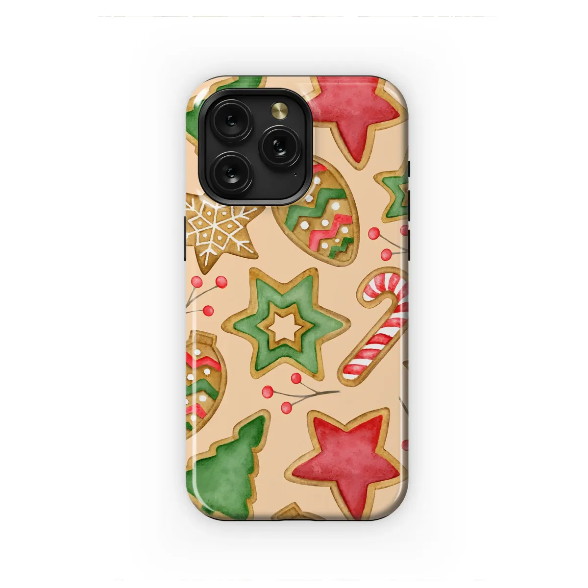 Festive Holiday Gingerbread Cookie Watercolor Art Phone Case Cover for iPhone 17 Pro Max 16 15 13 Samsung S25 S24 Pixel 8445 - Image 1
