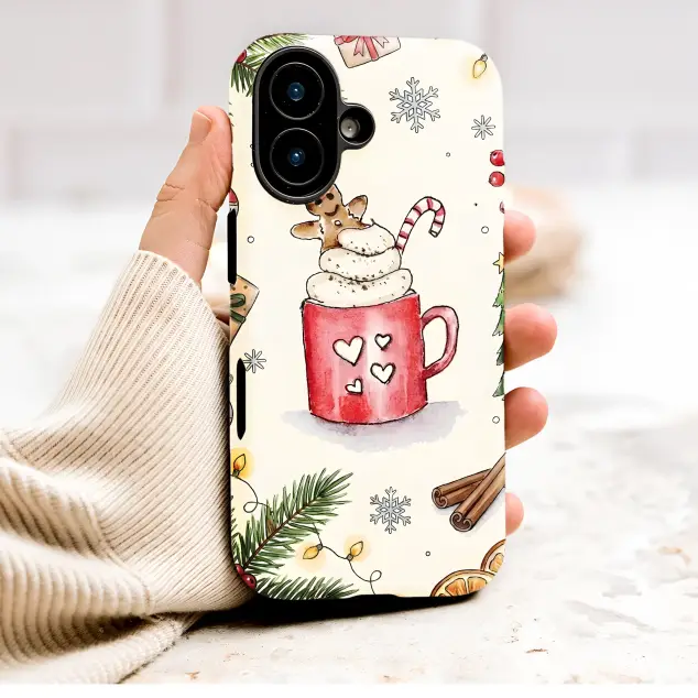 Festive Holiday Hot Chocolate Gingerbread Watercolor Art Phone Case Cover for iPhone 17 Pro Max 16 15 13 Samsung S25 S24 Pixel 9138