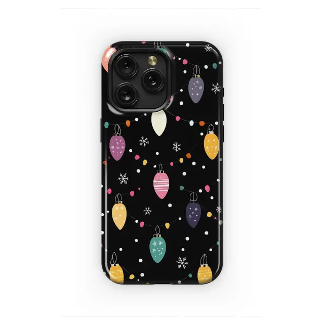 Festive Holiday Lights Snowy Christmas Ornament Illustration Phone Case Cover for iPhone 17 Pro Max 16 15 13 Samsung S25 S24 Pixel 8565