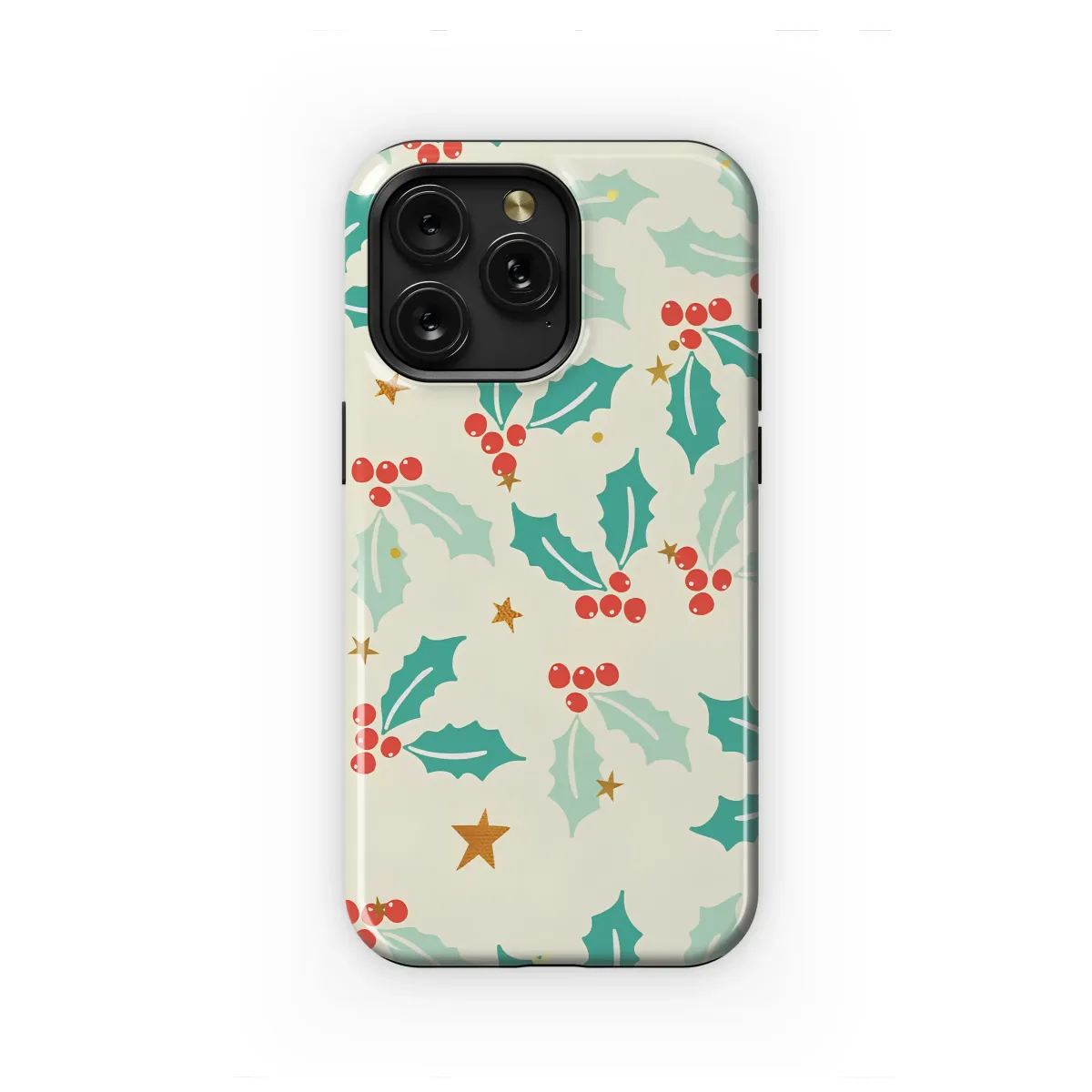Festive Holly Berries Starry Pattern Phone Case iPhone Samsung Cover Pixel 8036 - Image 1