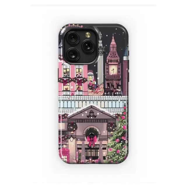 Festive London Christmas Cityscape Illustration Phone Case Cover for iPhone 17 Pro Max 16 15 Plus 14 13 Mini Samsung S25 S24 Pixel 10 9 8559