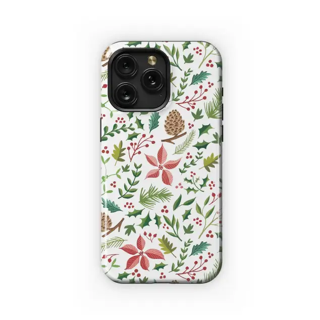 Festive Poinsettia Pinecone Winter Botanical Print Phone Case Cover for iPhone 17 Pro Max 16 15 13 Samsung S25 S24 Pixel 8934