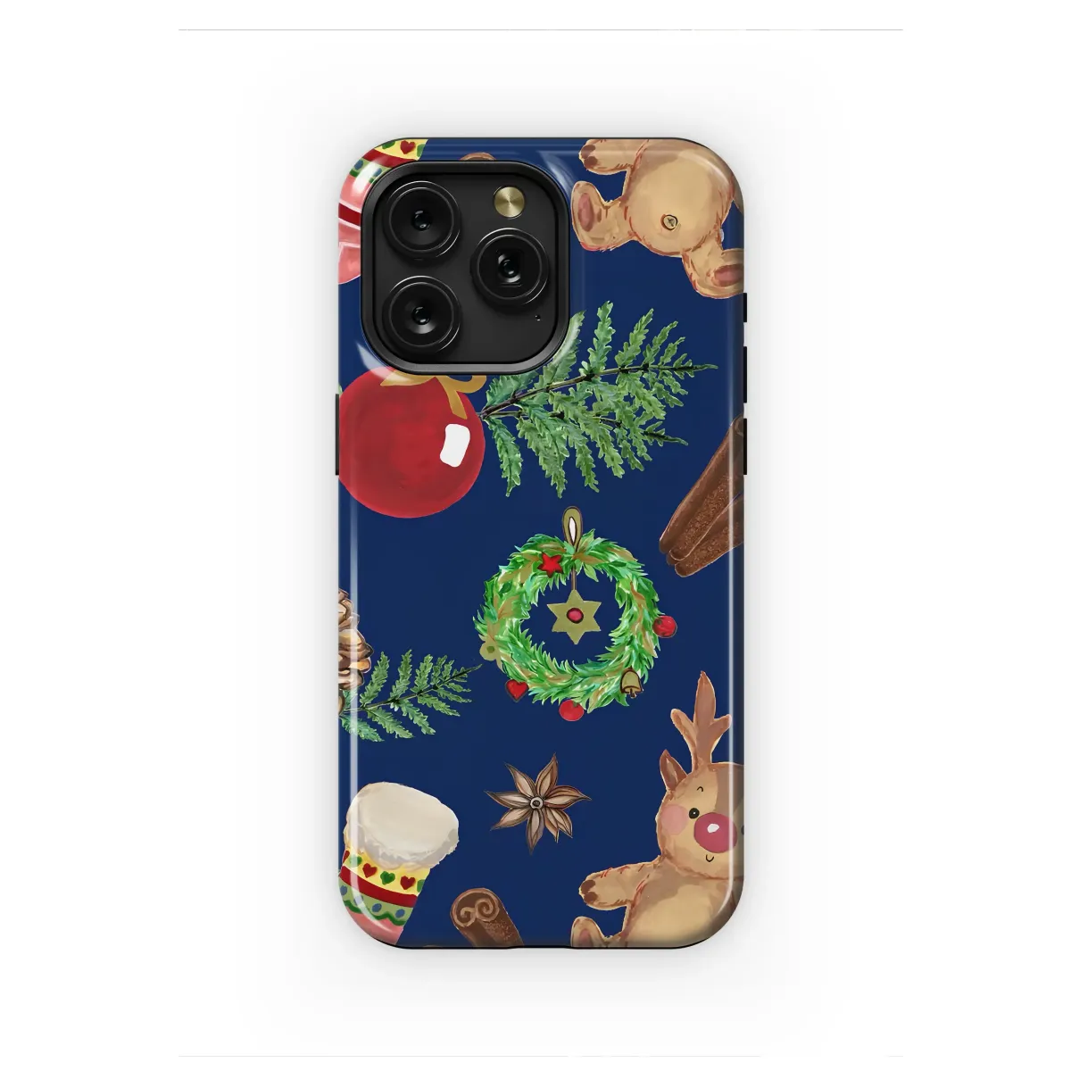 Festive Reindeer Christmas Stocking Holiday Pattern Phone Case Cover for iPhone 17 Pro Max 16 15 13 Samsung S25 S24 Pixel 8591 - Image 1