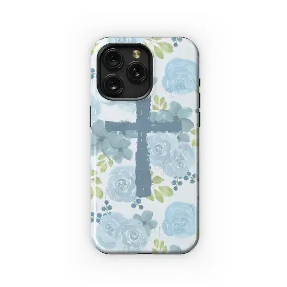 Floral Cross in Blue Hues Phone Case iPhone Samsung Cover Pixel 5102 - Image 1