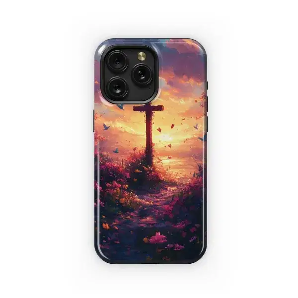 Floral Cross Sunset Serenity Art Phone Case iPhone Samsung Cover Pixel 5011 - Image 1