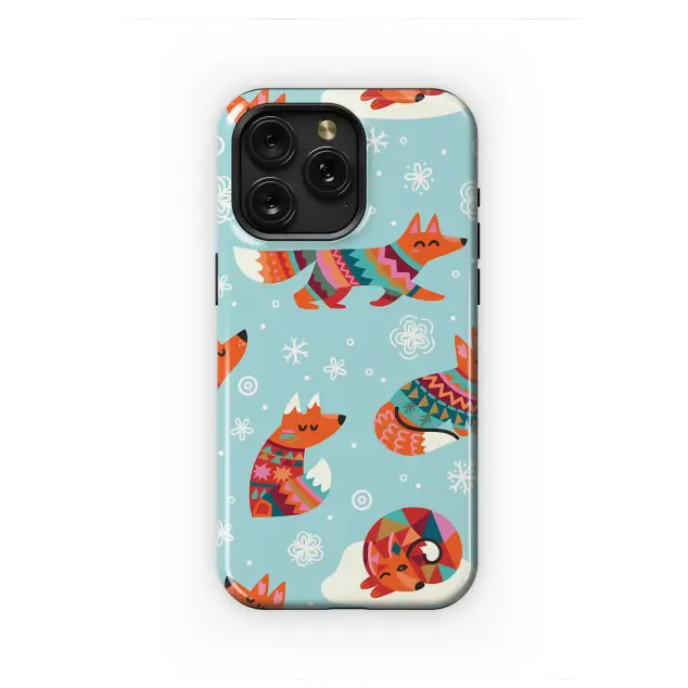 Folk Art Fox Phone Case, Whimsical Winter Woodland Animal Cover for iPhone Phone Case iPhone Samsung Cover Pixel 8148