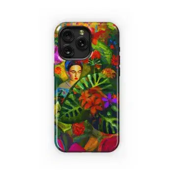 Frida Kahlo Like Lady Floral Oil Painting Phone Case iPhone Samsung Cover Pixel 3302 - Image 1