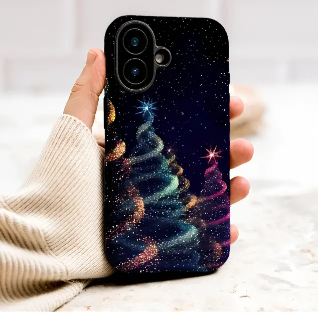 Glitter Christmas Tree Starry Night Holiday Art Phone Case Cover for iPhone 17 Pro Max 16 15 Plus 14 13 Mini Samsung S25 S24 Pixel 10 9 9006