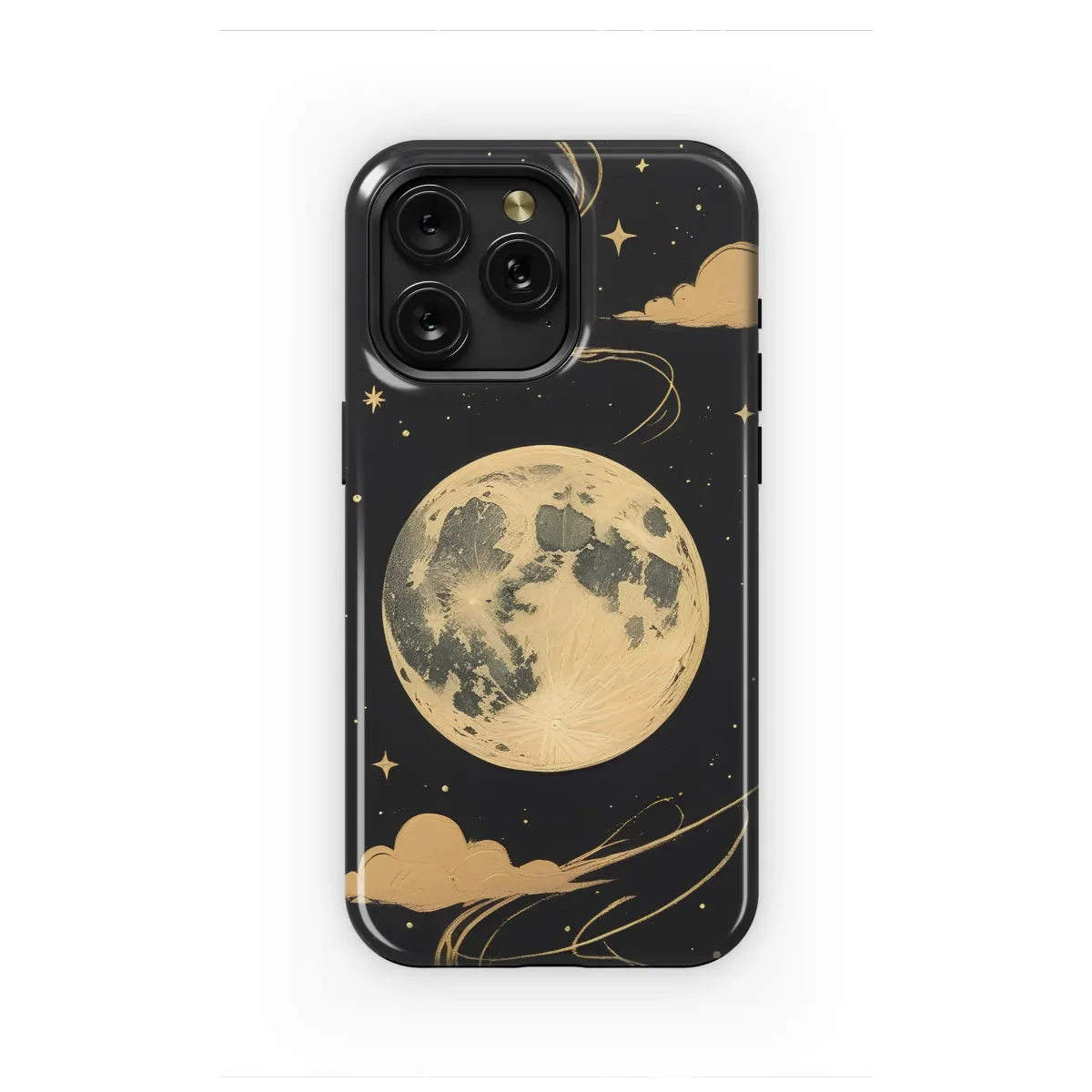 Gold Celestial Moon and Stars Night Sky Illustration Phone Case Cover for iPhone 17 Pro Max 16 15 13 Samsung S25 S24 Pixel 8325 - Image 1