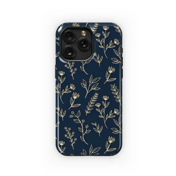 Gold Floral Outline Navy Pattern Phone Case iPhone Samsung Cover Pixel 5269 - Image 1