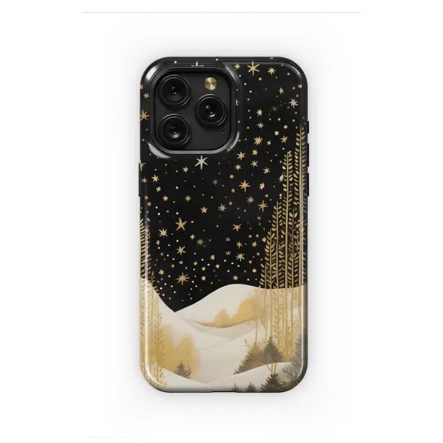 Gold Starry Night Winter Forest Landscape Phone Case Cover for iPhone 17 Pro Max 16 15 Plus 14 13 Mini Samsung S25 S24 Pixel 10 9 8301